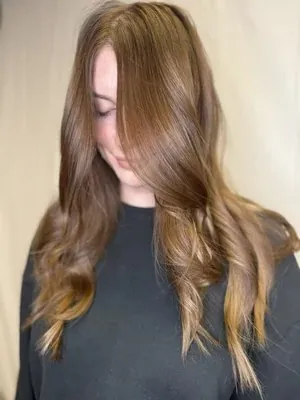 Long wavy red-brown hair by Gina at The Parlour