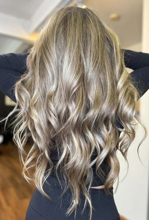 Long blonde waves from the back by Gina at The Parlour